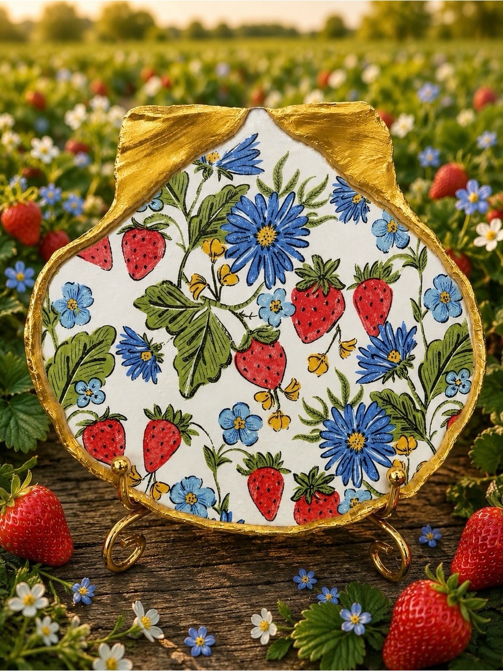 Hand Crafted Strawberry Fields Trinket Shell Dish